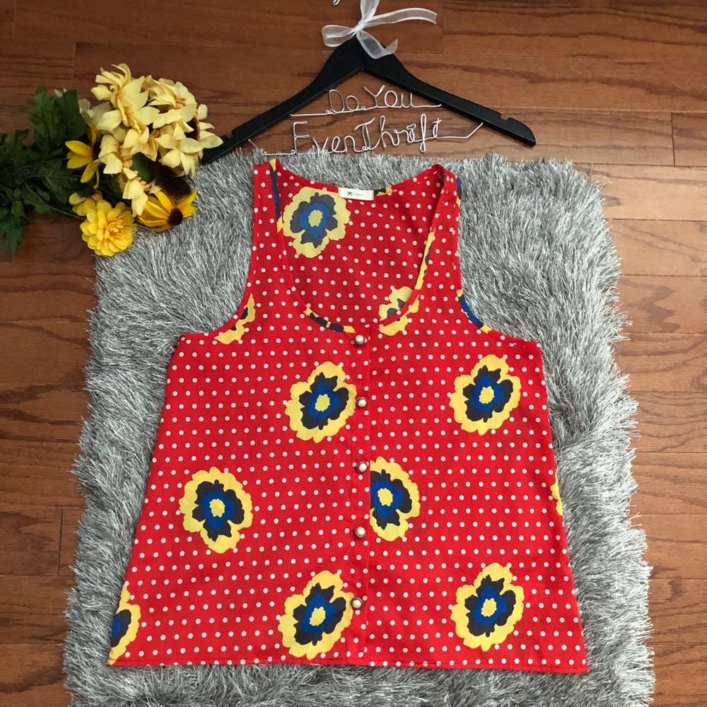 EVERLY Medium Sleeveless Top, Floral Polka Dot